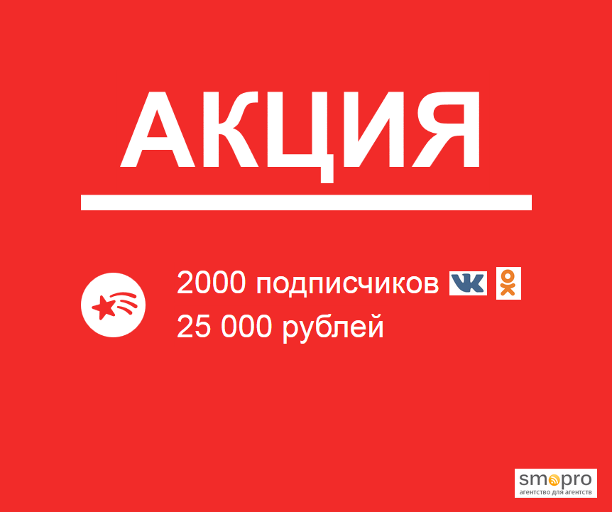 Акция 2000 подписчиков ВКонтакте и Одноклассники за 25 000